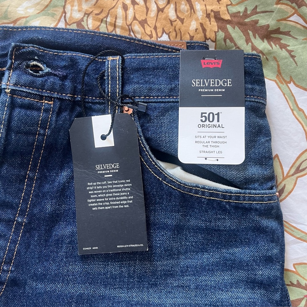 NWT Men’s Levi's 501 Original Fit Selvedge Jeans Size 34 x 32 in Bounty Hunter - Picture 10 of 16